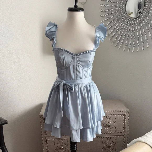 Altar’d State Light Blue Ruffled Mini Dress S - Picture 1 of 5